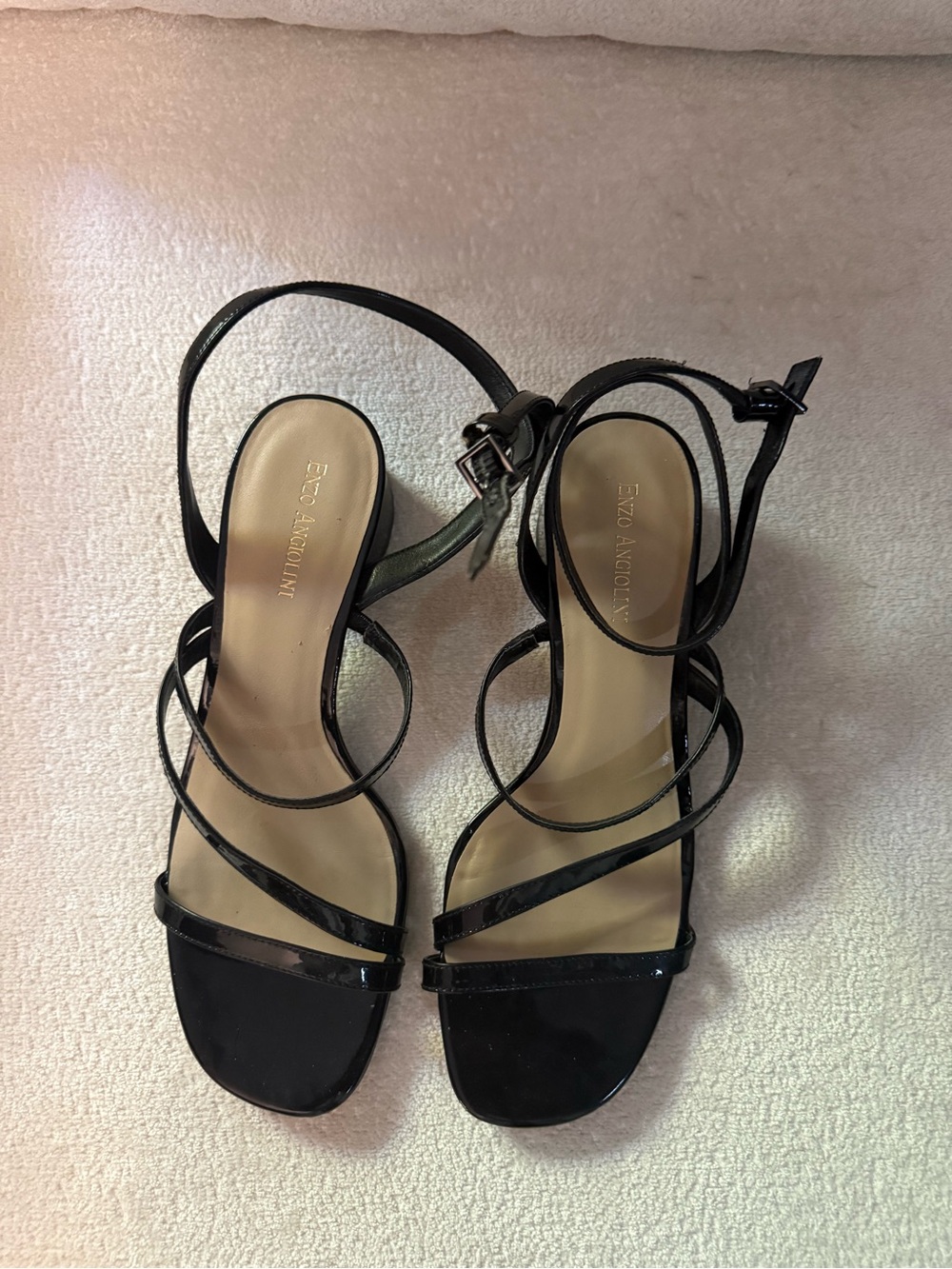 Enzo Angiolini Black Patent Strappy Low Block Heel Sandals - Picture 3 of 3